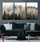 Foggy Mountain Wall Art | 3-Panel Foggy Forest and Mountain