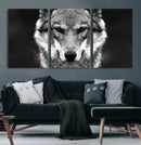 Black and White Wild Wolf Wall Art Canvas Print