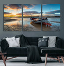 Small Boat At The Beach Sunset Wall Art, Boat Sunset Wall