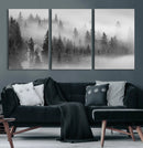 Foggy Misty Forest Canvas Wall Art – Black and White