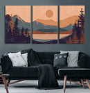 Modern Boho Sunset Canvas Print, Mountain Landscape Triptych