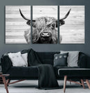 Scottish Highland Cow Cattle Art Print on Wood Background by MyGreatCanvas | Canvas Wall Art Prints | Photo Prints & Wall Decor
