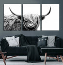 Black White Scottish Highland Cow Cattle Art Print Farmhouse