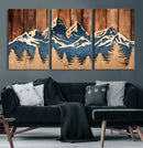 Rustic Wood Style Mountain Wall Art, Nature Forest Canvas