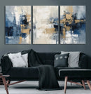 Modern Abstract Canvas Wall Art in Blue and Gold Tones |