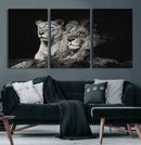 Lion Couple Wall Art Canvas Print – Elegant Black and White