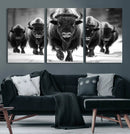 American Bison Art | Buffalo Herd Wall Art Canvas Print, BW