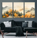 Abstract Watercolor Mountains and Trees Autumn Art,