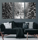 Winter Ski Lift Black and White Canvas Wall Art – Alpine