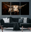 Texas Longhorn Wall Art | 3-Panel Large Texas Longhorn