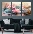 Lotus Flower Wall Art | 3-Panel Giclee Canvas Print of Pink