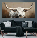 White Longhorn Bull Wall Art Canvas Print – Framed and Ready