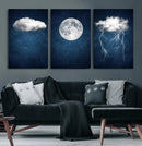 Dark Blue Cloud Art, 3 Piece Indigo Blue Wall Art, Aesthetic