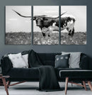 Texas Black White Highland Longhorn Cow Wall Art Canvas by MyGreatCanvas | Canvas Wall Art Prints | Photo Prints & Wall Decor