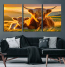 Scottish Cow and Baby Cow Canvas Wall Art Animal Print