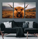 Highland Cow Longhorn Wall Art – Rustic Canvas Print, Framed