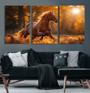 Running Horse Sunset Forest Wall Art Canvas Print