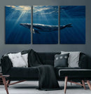 Whale under Ocean Wall Art Canvas Print