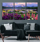 Vibrant Wildflower Garden and Mountain View Giclee Canvas