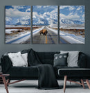 Bison Wall Art - Snowy Road Wall Art – Framed Mountain by MyGreatCanvas | Canvas Wall Art Prints | Photo Prints & Wall Decor