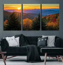 Golden Sunset Over Mountain Forest Canvas Wall Art Print -
