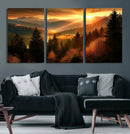 Golden Sunset Over Mountain Forest Canvas Wall Art Print -
