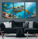 Sea Turtle Underwater Canvas Wall Art Print - Vibrant Ocean