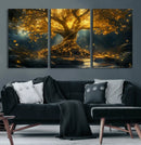 Golden Tree of Life Canvas Wall Art Print - Majestic Glowing
