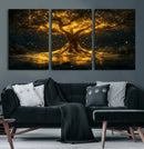 Golden Tree of Life Canvas Wall Art Print - Majestic Glowing