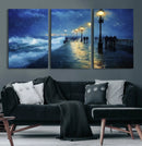 Abstract Stormy Ocean Pier Canvas Wall Art Print | Stormy