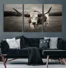 Texas Longhorn Cow Canvas Wall Art Print - Large Rustic