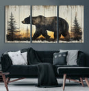 Vintage Bear Wall Art Canvas Print for Farmhouse - Mountain