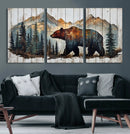 Rustic Grizzly 399 Bear and Mountain Wood Canvas Wall Art -