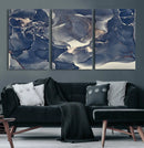 Large Abstract Blue and Gold Canvas Wall Art Fluid Ink