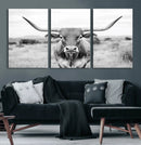 Highland Cow Wall Art Canvas Print – Black and White Western