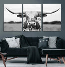 Highland Cow Wall Art Canvas Print – Black and White Western