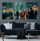 Urban Night Jazz Wall Art Canvas Print – Moody Rain-Soaked