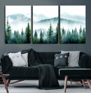 Pine Forest Wall Art Canvas Print – Misty Mountains Foggy
