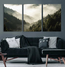 Misty Valley Wall Art Canvas Print – Foggy Forest Pine Trees
