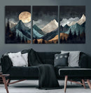 Moonlit Mountain Wall Art Canvas Print – Silhouetted Pines