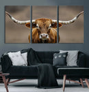 Texas Longhorn Wall Art Canvas Print – Brown Bull Rustic