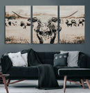 Texas Longhorn Wall Art Canvas Print – Framed Speckled Bull