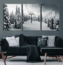 Snowy Pines Wall Art Canvas Print – Framed Ski Lift Winter