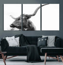 Longhorn Wall Art Canvas Print – Framed Monochrome Ranch Cow
