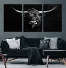 Texas Longhorn Wall Art Canvas Print – Framed Monochrome