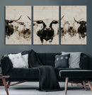 Longhorn Cattle Wall Art Canvas Print – Framed Bison Herd