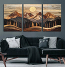 Wood Mountain Wall Art Canvas Print – Framed Boho Abstract
