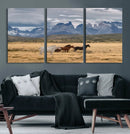 Grand Teton Park Wild Horses Wall Art Canvas Print – Framed