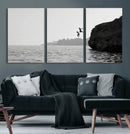 Jumping Wall Art Canvas Print – Framed Coastal Ocean Scene