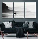 Surfer Beach Wall Art – Framed Black White Ocean Canvas by MyGreatCanvas | Canvas Wall Art Prints | Photo Prints & Wall Decor
